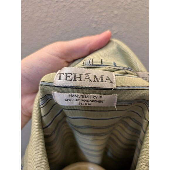 Tehama Golf Polo Shirt Men's XXL Green &Blue Striped Hang'Em Dry Moisture System - Picture 5 of 12